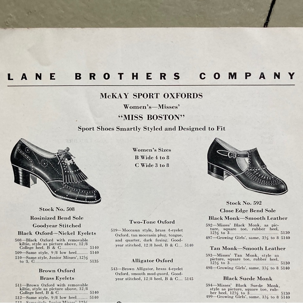1938-1939 Lane Brothers Co Shoes Catalog Boston Fashion Kiltie Oxfords Brahmin
